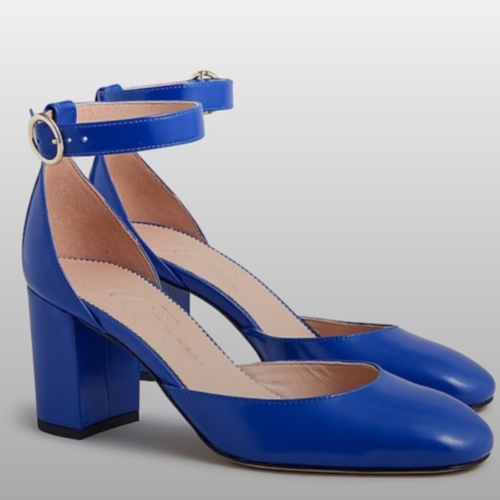 J. Crew‎ Maisie Ankle-Strap Block Heels in Blue Leather